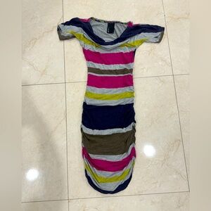 💗Multi-colored and gray striped ruched t-shirt dress